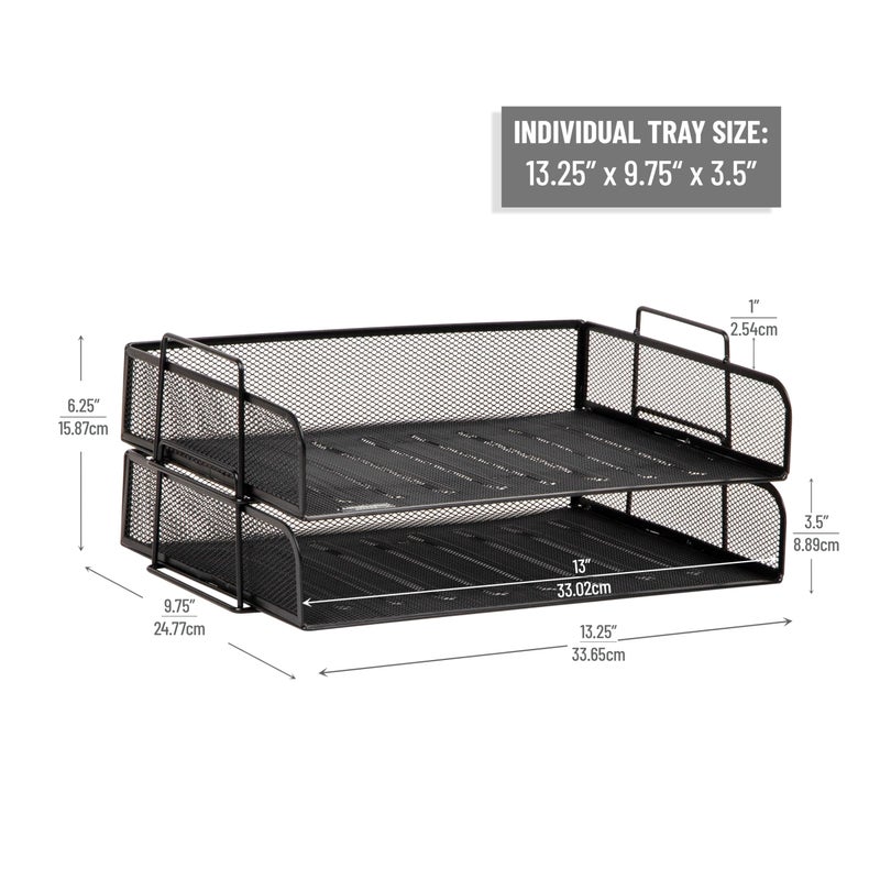 Mind Reader Stackable Paper Tray, Desktop Organizer, File Storage, Office, Metal Mesh, 13.25" L x 9.75" W x 6.25" H, 2 Pcs., Black - Image 3